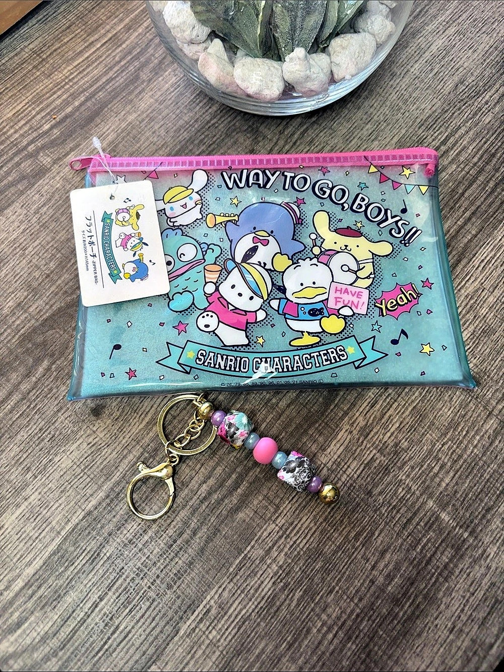 🍍5 for $30🍍Sanrio Characters Clear Vinyl Zipper Pouch with Handmade Keychain